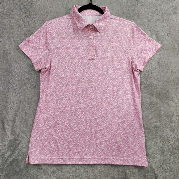 Rhoback Sweaters - Rhoback Women's Small Performance Polo Pink Abstract Swirl Design Golf Outdoors